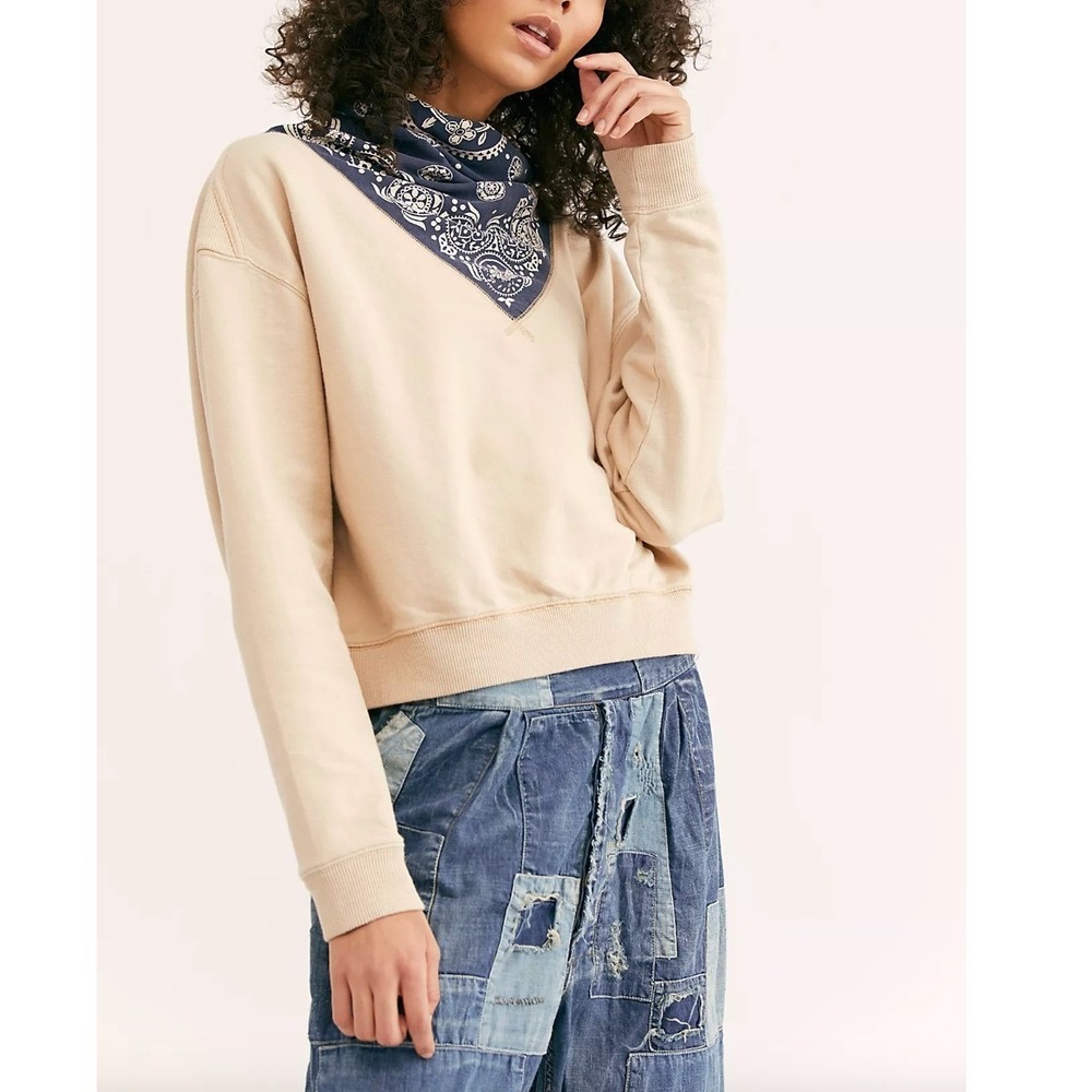 FREE PEOPLE James Pullover Bandana Neck Sweatshirt Top